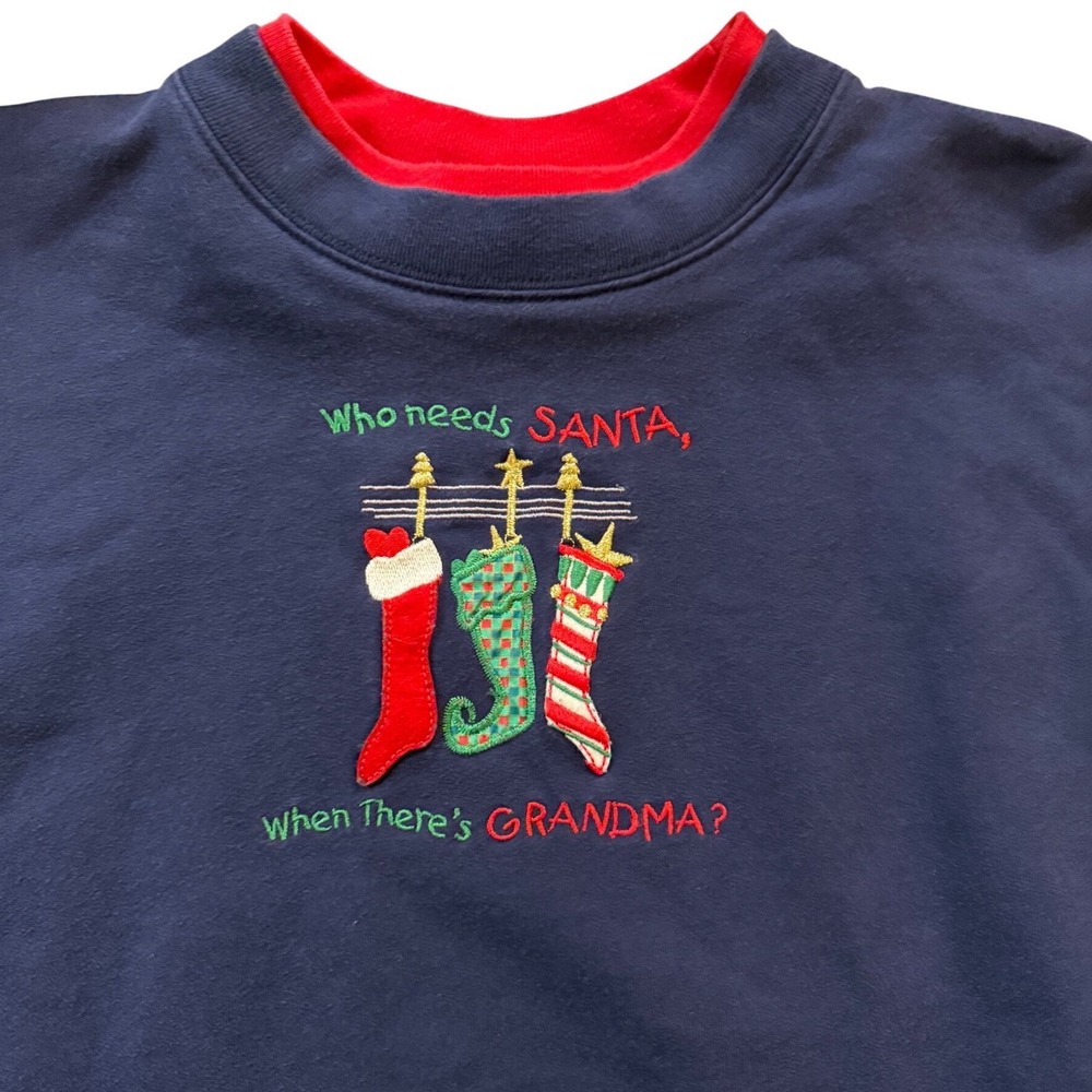 VTG LC Sportswear Womens Sweatshirt Grandma Christmas Holiday Double Collar XL